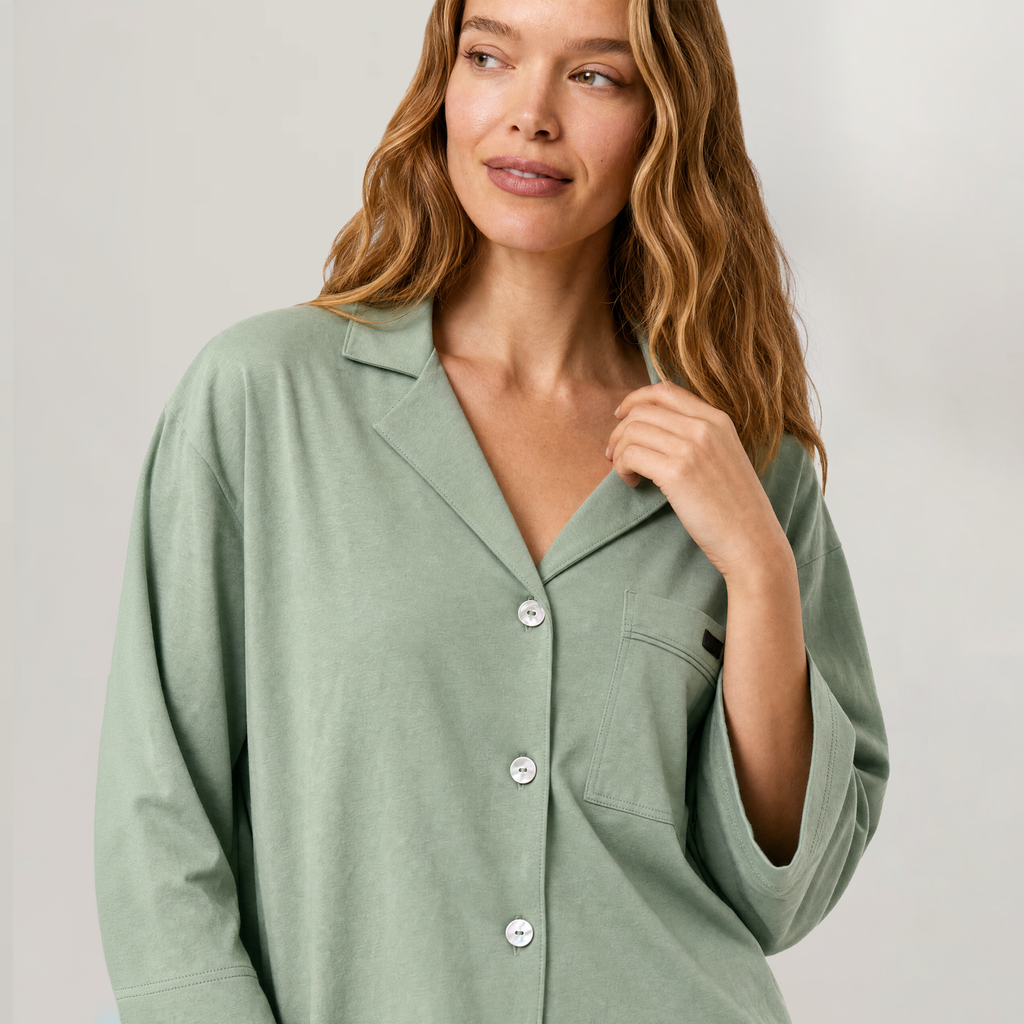 Organic Pima Button Down Ankle Pant Set