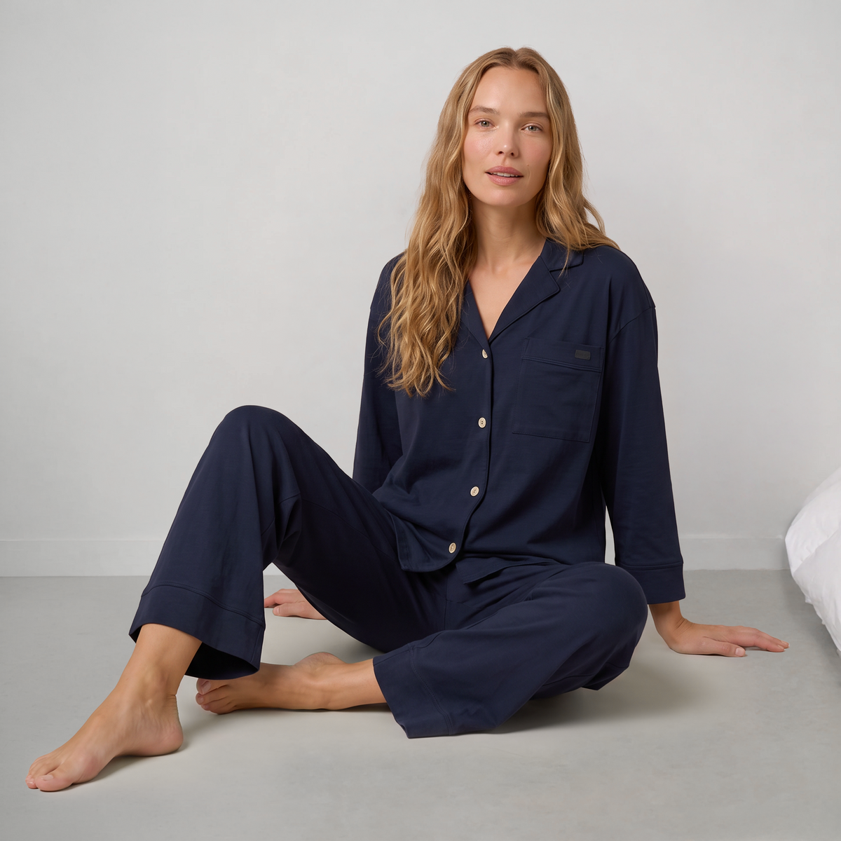 Organic Pima Button Down Ankle Pant Set