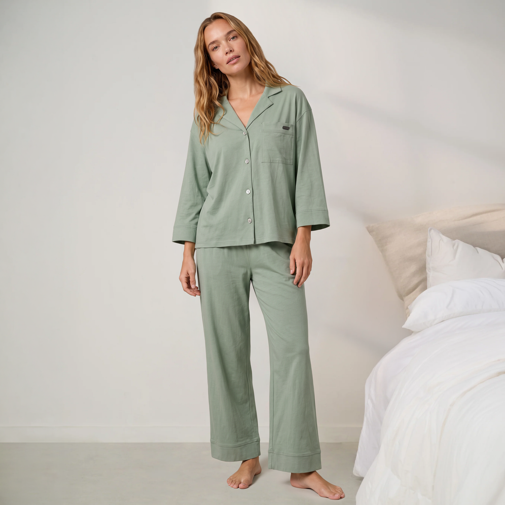Organic Pima Button Down Ankle Pant Set